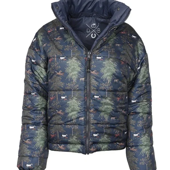 Women's Dapplebay Navy & Autumn Toile Reversible Puffer Jacket hooded NWT - Picture 4 of 12